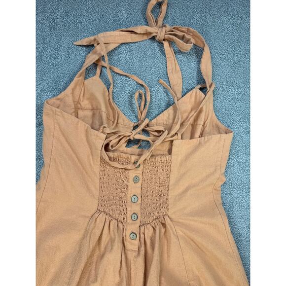 Free People Dress Halter Midi Smocked Back Triangle Cups Size Medium - Picture 4 of 10